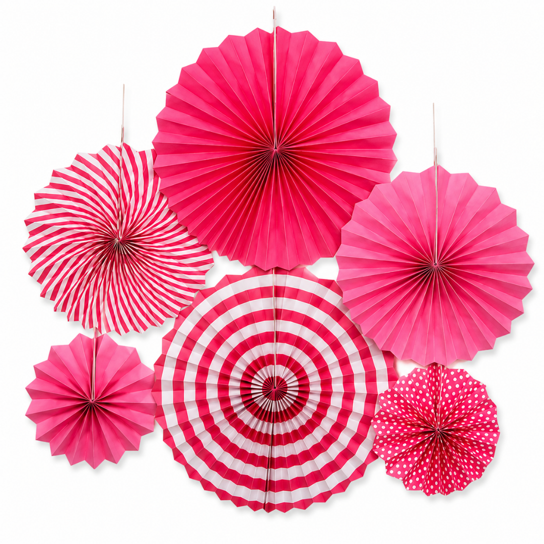 Pink Paper Fan Decorations - 6PC