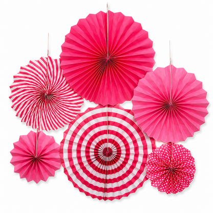 Pink Paper Fan Decorations - 6PC