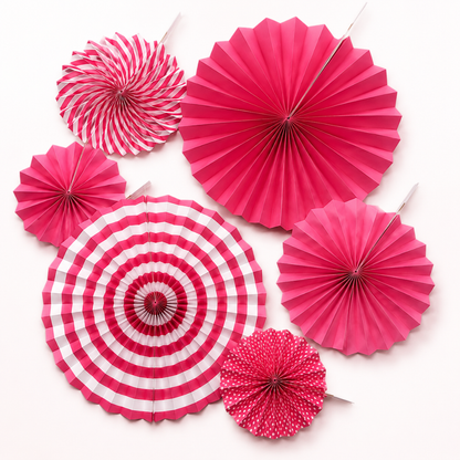 Pink Paper Fan Decorations - 6PC