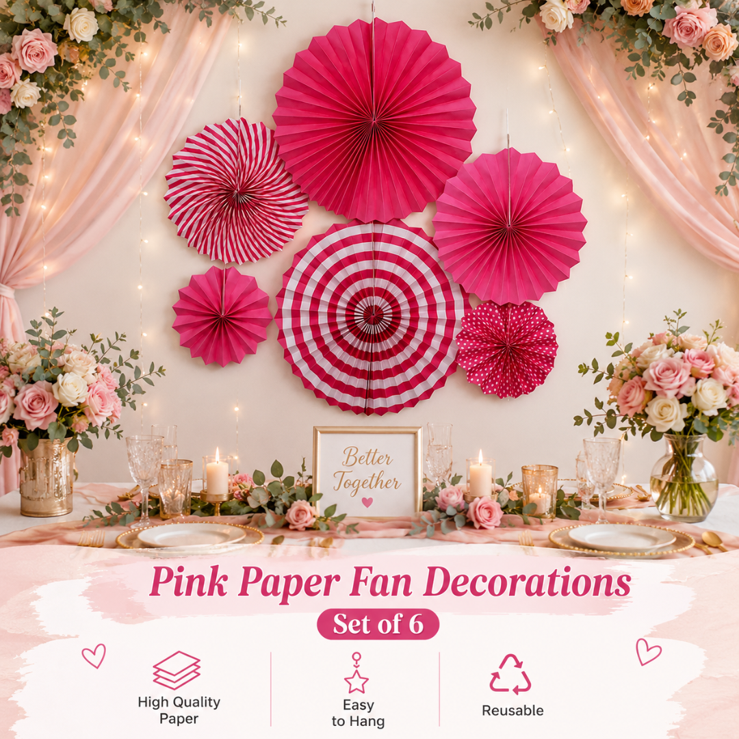 Pink Paper Fan Decorations - 6PC