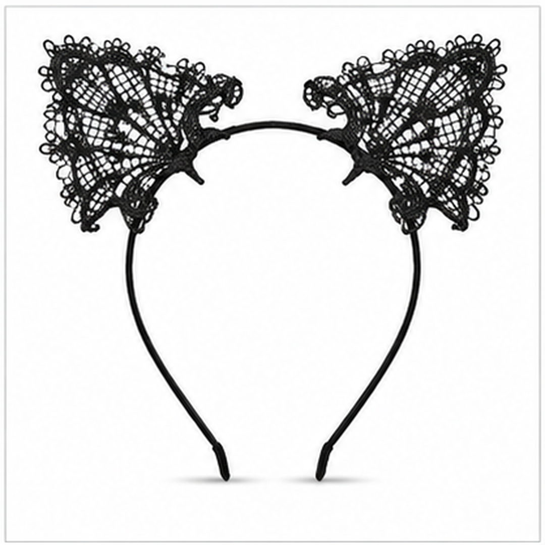 Black Lace Cat Ears Headband - 1PC