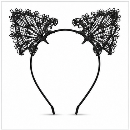 Black Lace Cat Ears Headband - 1PC