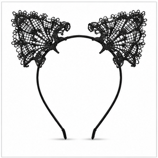 Black Lace Cat Ears Headband - 1PC