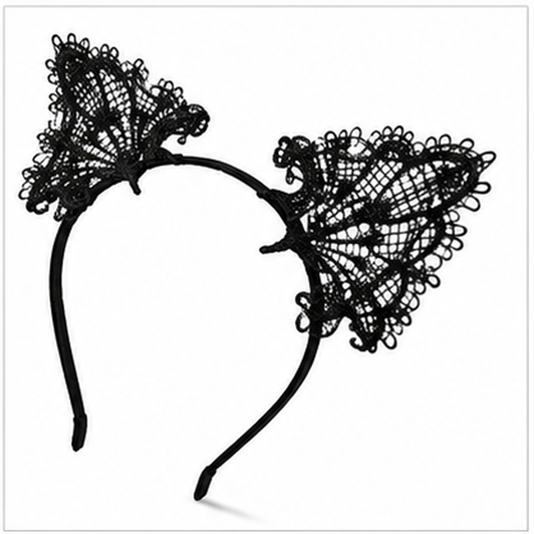 Black Lace Cat Ears Headband - 1PC