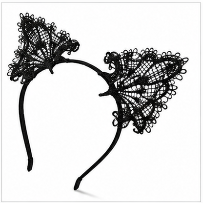 Black Lace Cat Ears Headband - 1PC