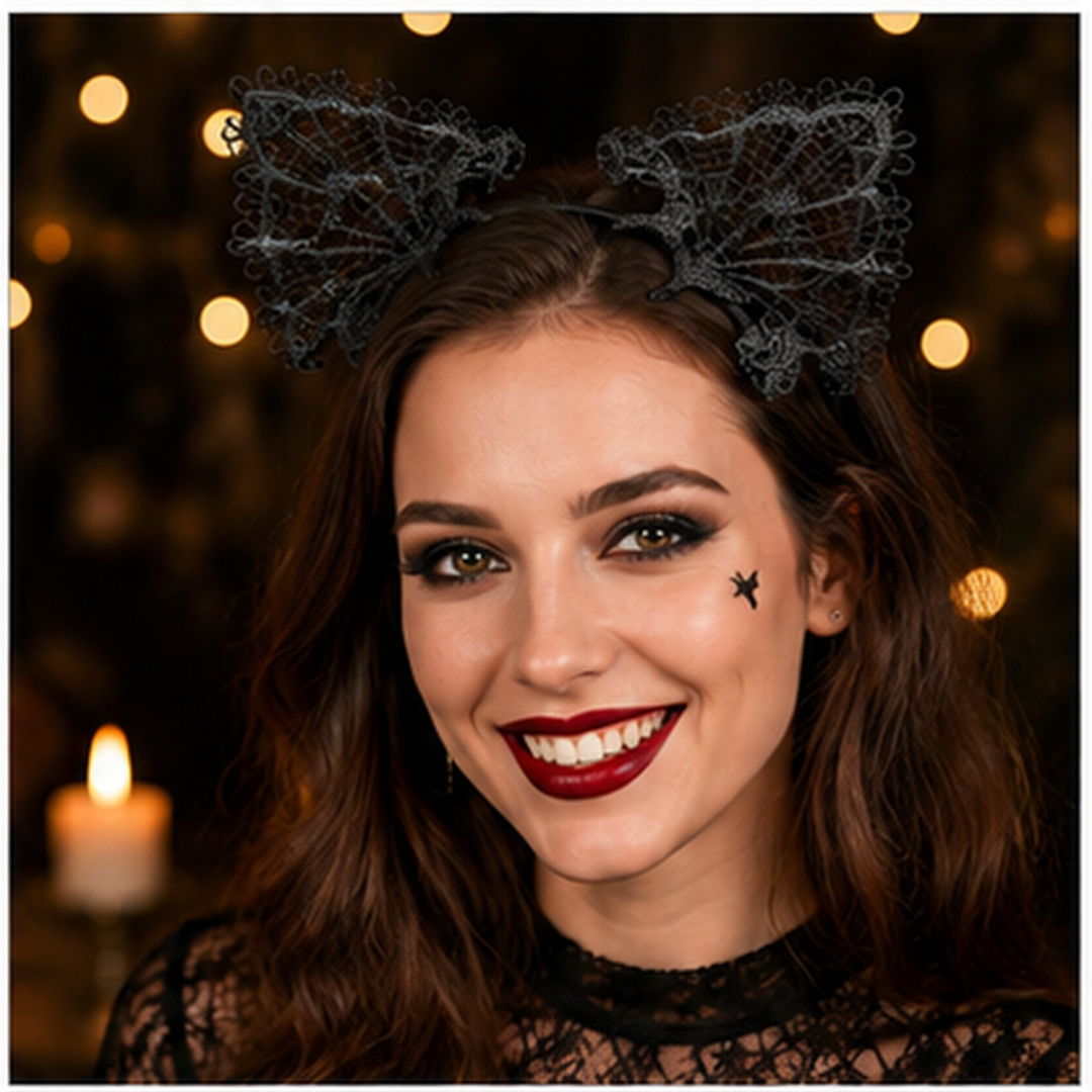 Black Lace Cat Ears Headband - 1PC