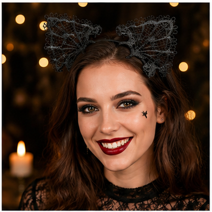 Black Lace Cat Ears Headband - 1PC
