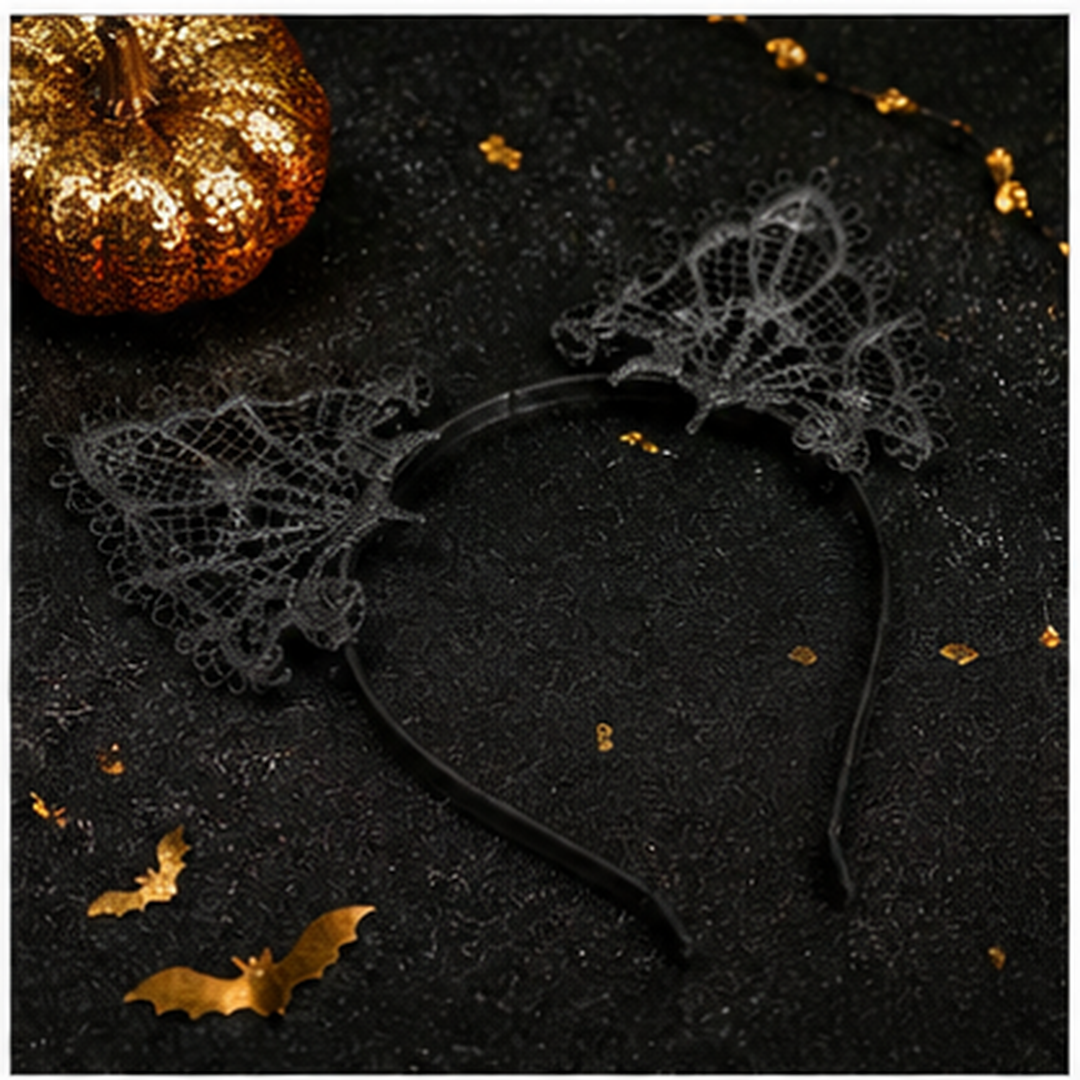 Black Lace Cat Ears Headband - 1PC