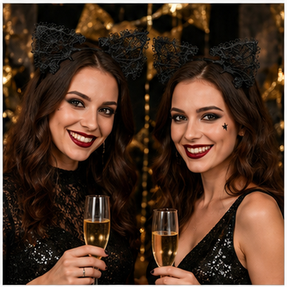 Black Lace Cat Ears Headband - 1PC