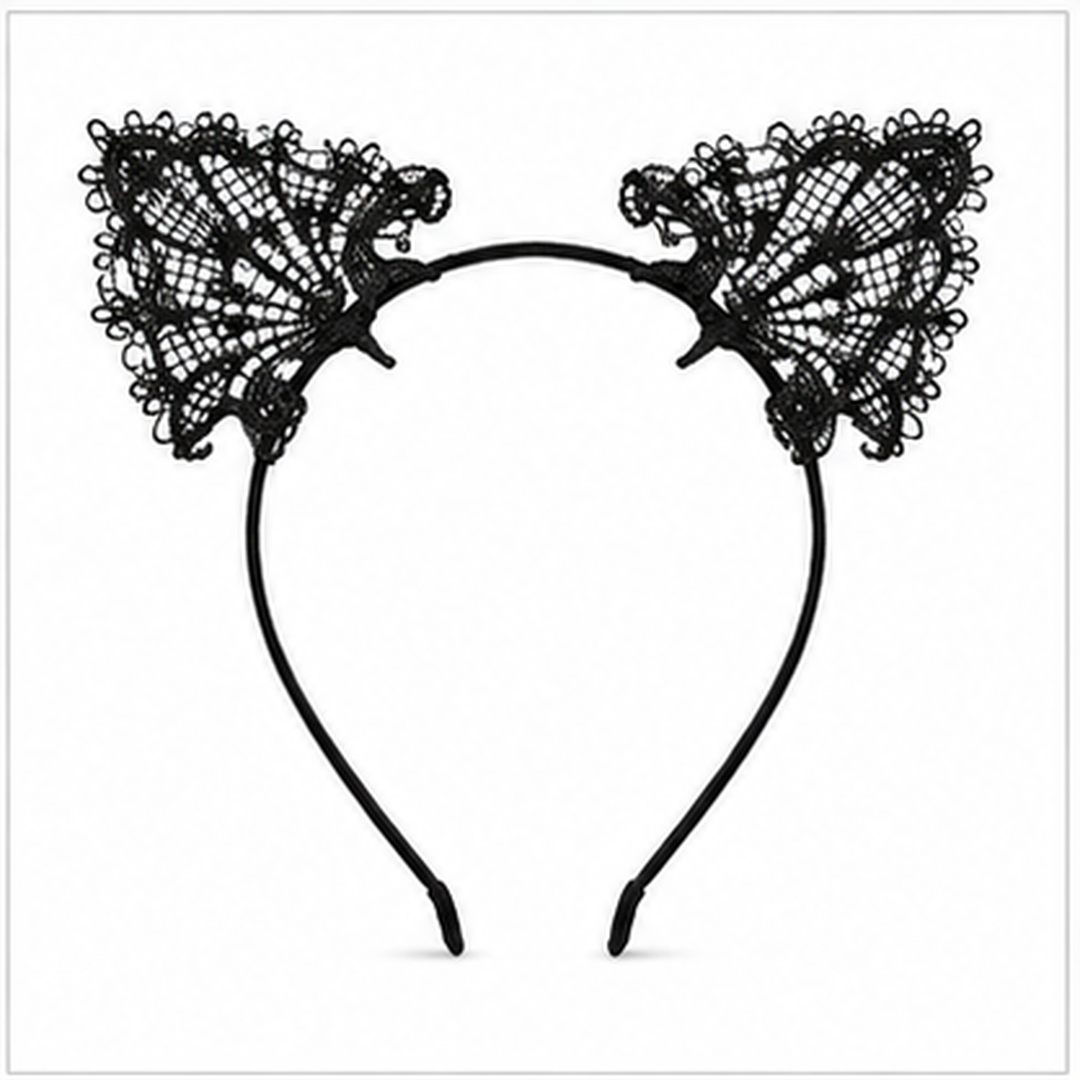 Black Lace Cat Ears Headband - 1PC
