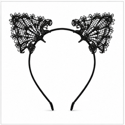 Black Lace Cat Ears Headband - 1PC