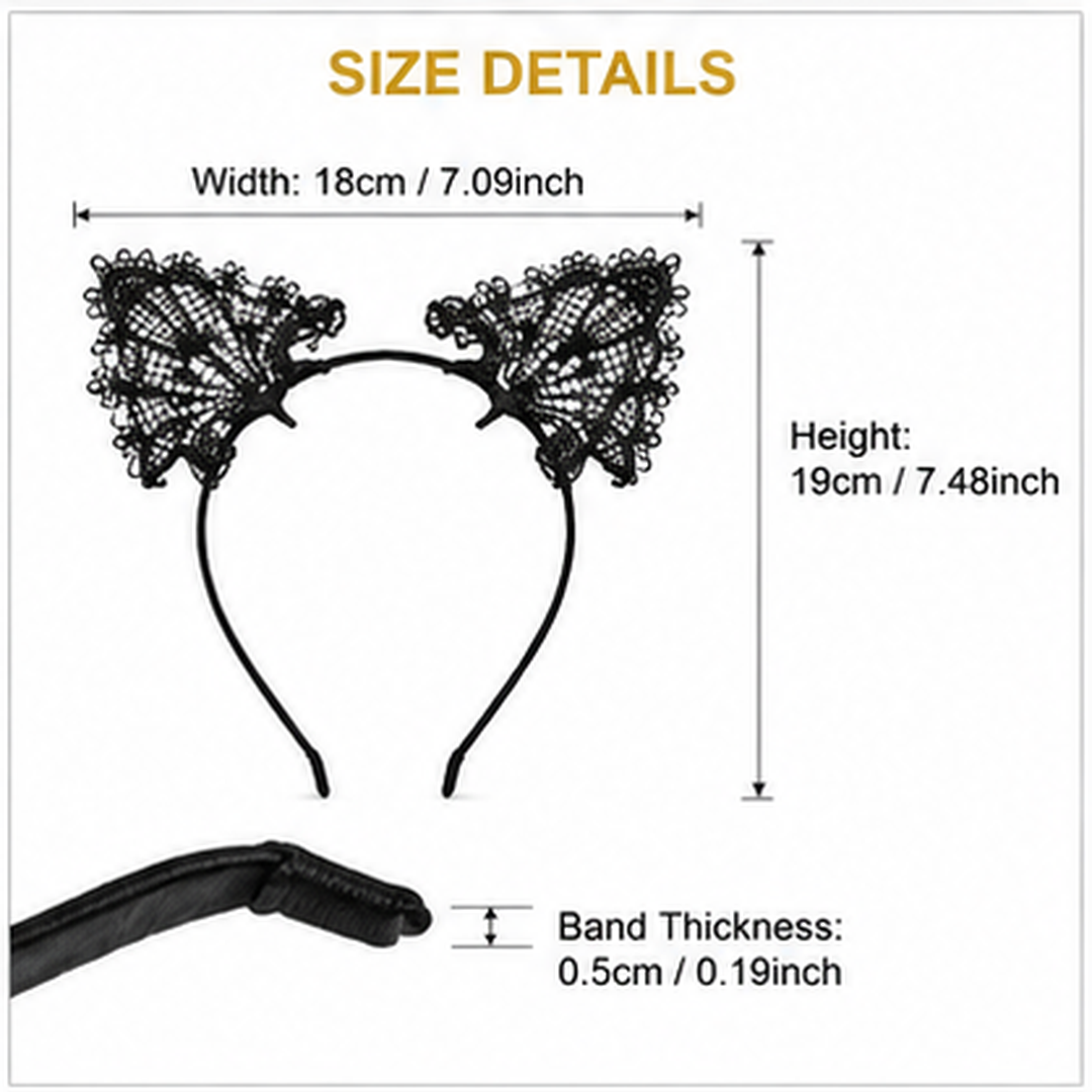 Black Lace Cat Ears Headband - 1PC