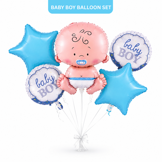 Baby Boy Balloon Bouquet Set – 5 Pcs | Cute Blue Foil Balloons for Baby Shower, Welcome Baby & Newborn Room Decoration