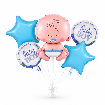 Baby Boy Shaped Foil Balloon Bouquet Set - 5PC