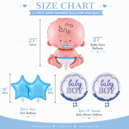 Baby Boy Shaped Foil Balloon Bouquet Set - 5PC
