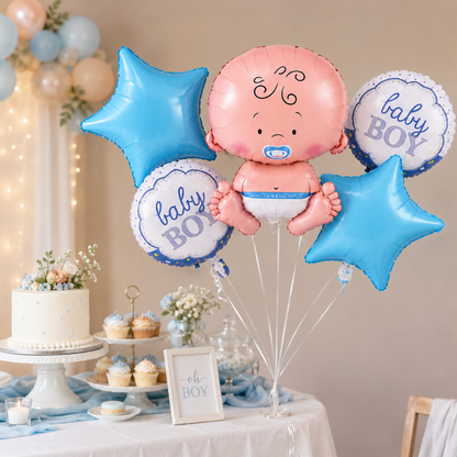 Baby Boy Shaped Foil Balloon Bouquet Set - 5PC