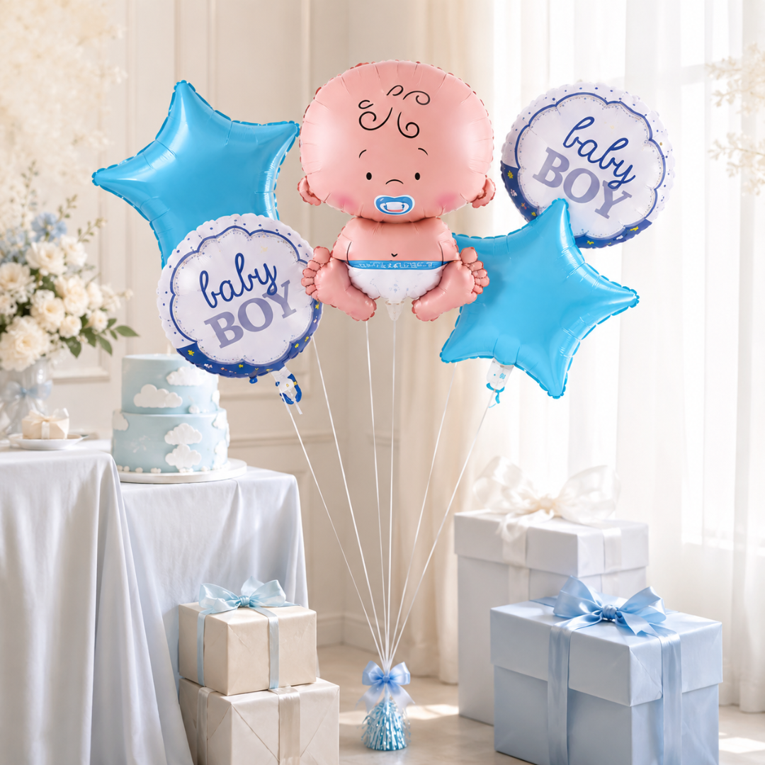 Baby Boy Shaped Foil Balloon Bouquet Set - 5PC