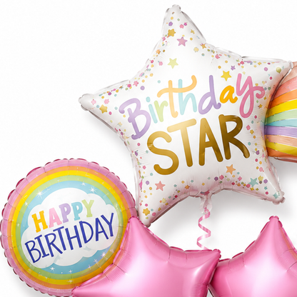 Shooting Star Birthday Balloon Bouquet Set – 5 Pcs | Cute Rainbow & Pink Star Foil Balloons for Kids Birthday Party Decoration