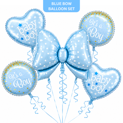 Blue Bow It’s a Boy Balloon Bouquet Set – 5 Pcs | Cute Blue Foil Balloons for Baby Shower, Welcome Baby Boy & Newborn Room Decoration