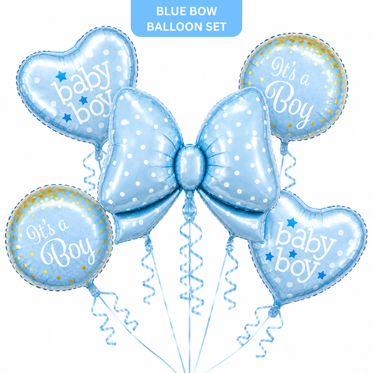 Blue Bow It’s a Boy Balloon Bouquet Set – 5 Pcs | Cute Blue Foil Balloons for Baby Shower, Welcome Baby Boy & Newborn Room Decoration