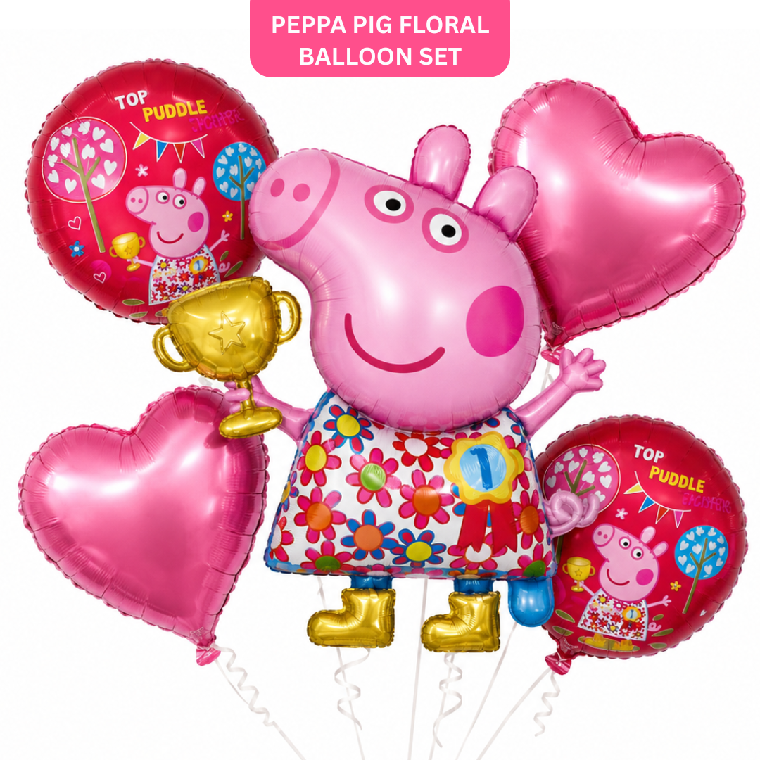 Peppa Pig Floral Print Balloon Bouquet Set - 5PC