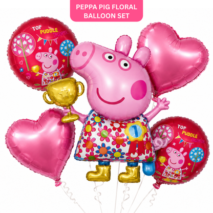 Peppa Pig Floral Print Balloon Bouquet Set - 5PC