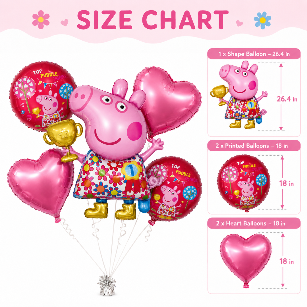 Peppa Pig Floral Print Balloon Bouquet Set - 5PC