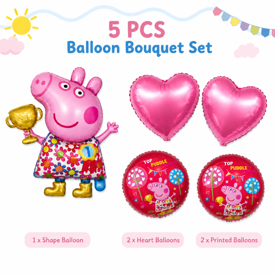 Peppa Pig Floral Print Balloon Bouquet Set - 5PC