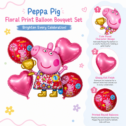 Peppa Pig Floral Print Balloon Bouquet Set - 5PC