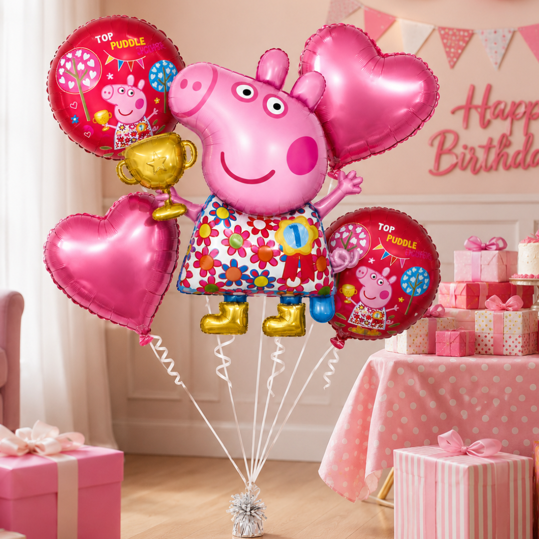 Peppa Pig Floral Print Balloon Bouquet Set - 5PC