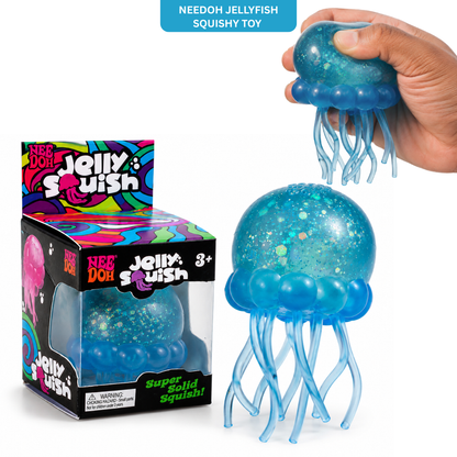 Needoh Squishy Toy - Jelly Fish with Glitter | Slow Rise Sensory Squeeze Toy