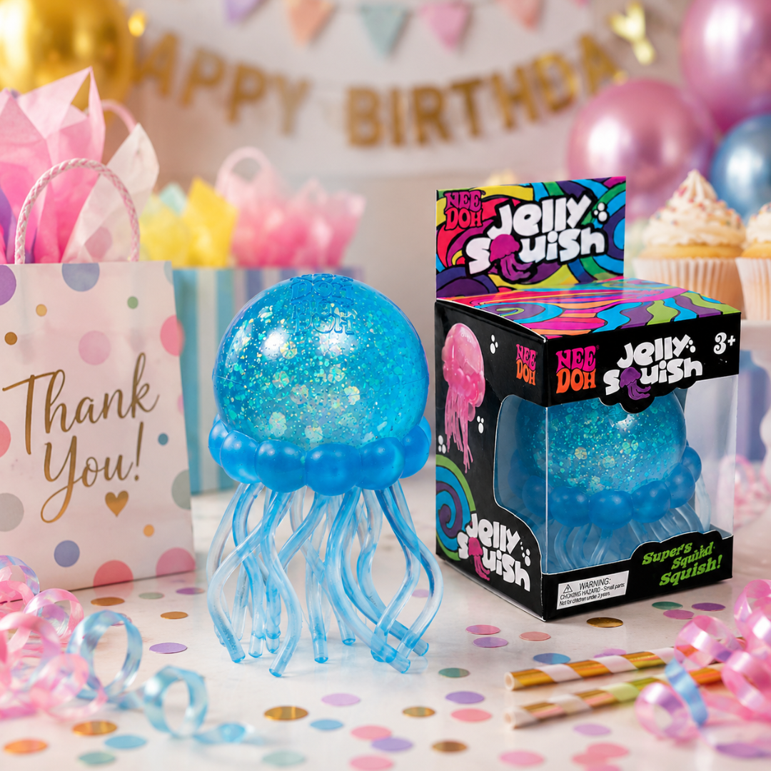 Needoh Squishy Toy - Jelly Fish with Glitter | Slow Rise Sensory Squeeze Toy