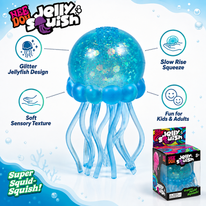 Needoh Squishy Toy - Jelly Fish with Glitter | Slow Rise Sensory Squeeze Toy