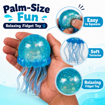 Needoh Squishy Toy - Jelly Fish with Glitter | Slow Rise Sensory Squeeze Toy