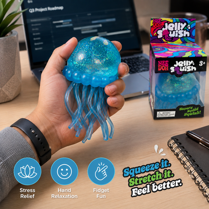 Needoh Squishy Toy - Jelly Fish with Glitter | Slow Rise Sensory Squeeze Toy