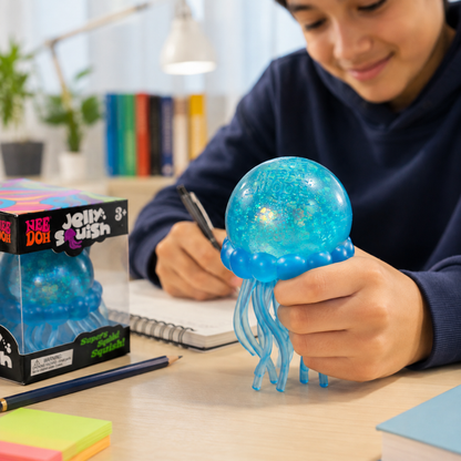 Needoh Squishy Toy - Jelly Fish with Glitter | Slow Rise Sensory Squeeze Toy