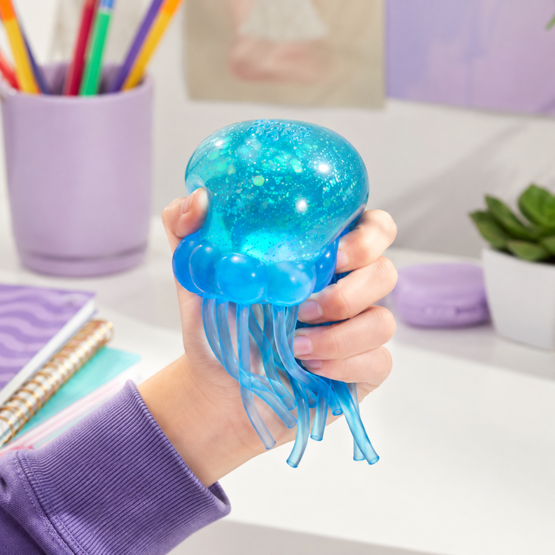 Needoh Squishy Toy - Jelly Fish with Glitter | Slow Rise Sensory Squeeze Toy