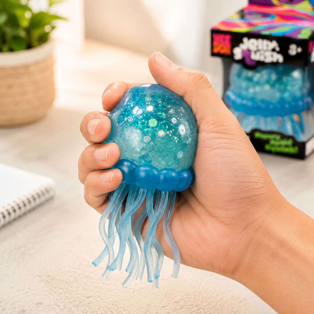 Needoh Squishy Toy - Jelly Fish with Glitter | Slow Rise Sensory Squeeze Toy