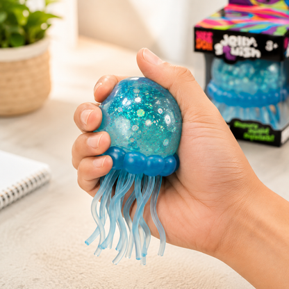 Needoh Squishy Toy - Jelly Fish with Glitter | Slow Rise Sensory Squeeze Toy