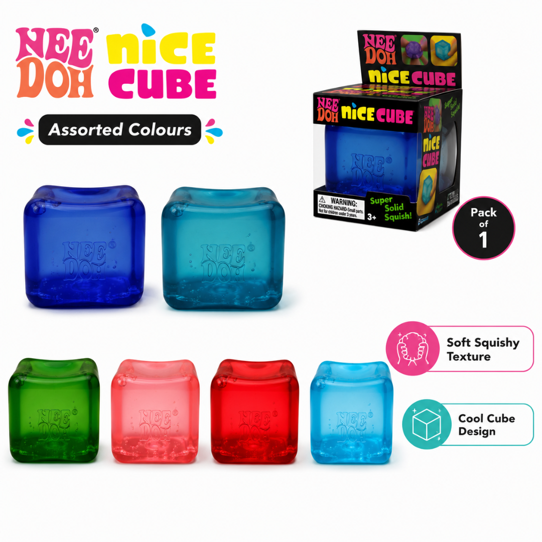 NeeDoh Squishy Toy Ice Cube Style Stress Soft Cube Fidget Toy for Kids & Adults, Hand Exercise Sensory Toy, Squeeze Toy for Relaxation, Party Return Gift & Desk Toy, Color May Vary - Pack of 1