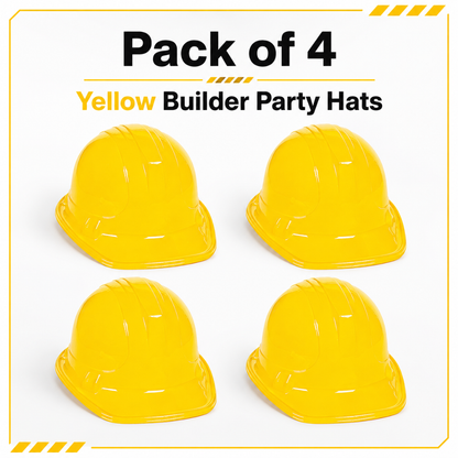 Under Construction Theme Yellow Party Hats - Pack of 4 | Builder Costume Hats for Kids Birthday & Role Play