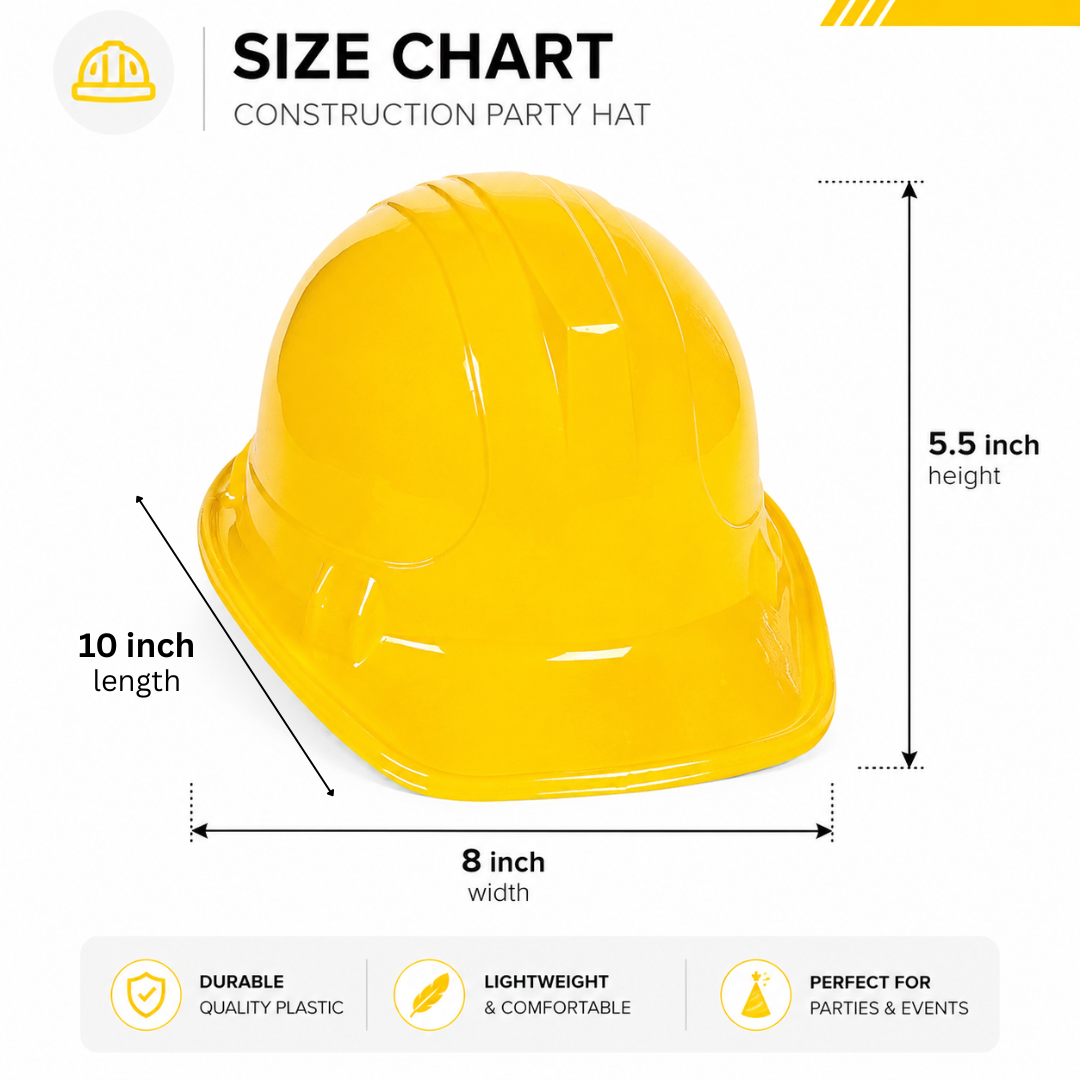 Under Construction Theme Yellow Party Hats - Pack of 4 | Builder Costume Hats for Kids Birthday & Role Play