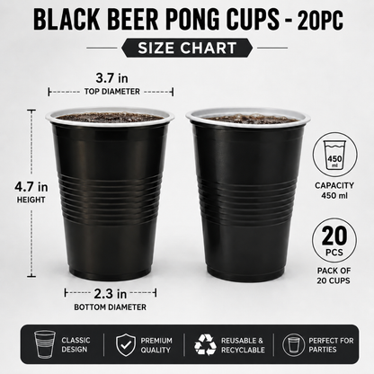 Black Beer Pong Cups - 20PC