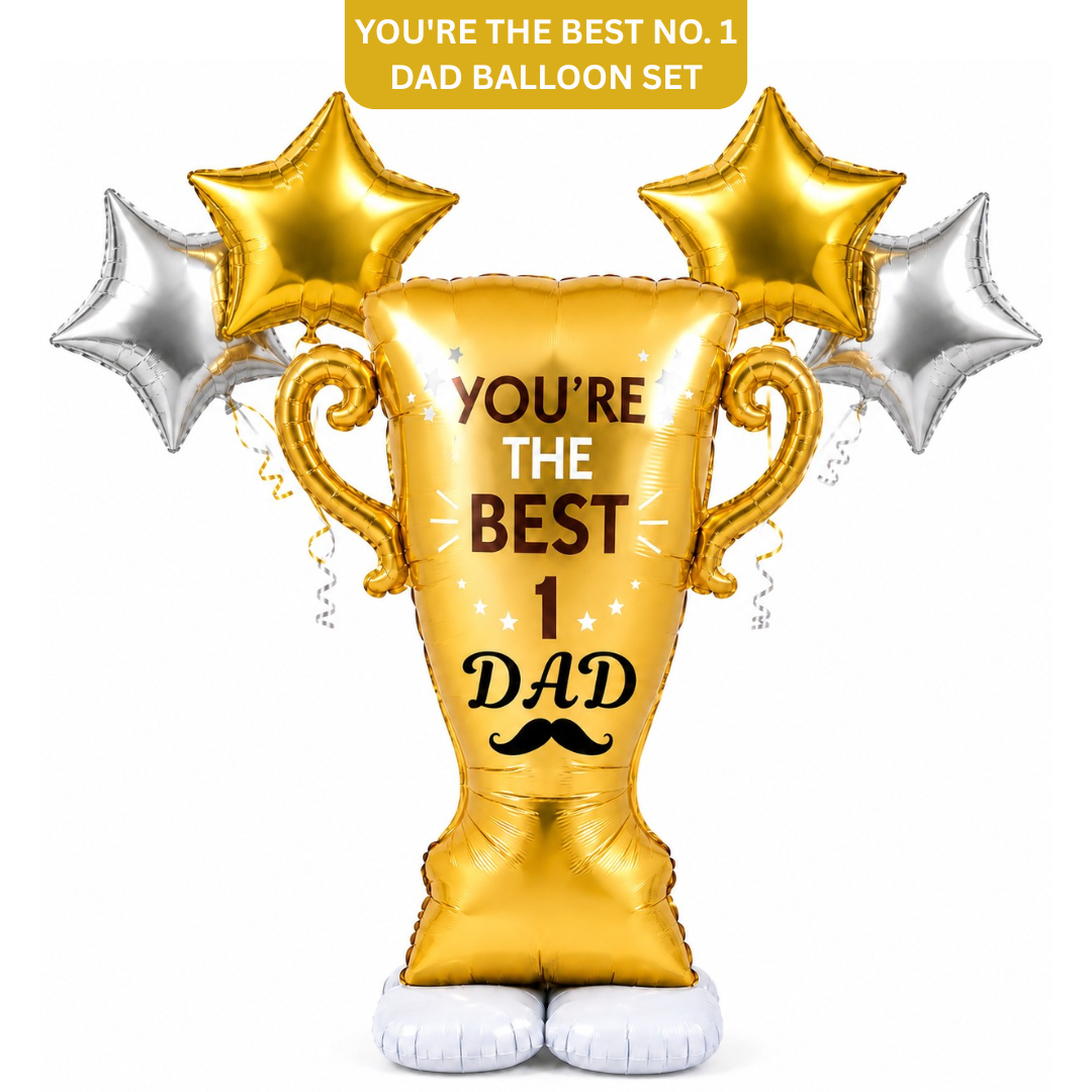 You’re The Best No. 1 Dad Self Standing Foil Balloon with Star Balloons for Father’s Day, Dad Birthday, Celebration Decoration, Photo Prop & Surprise Gift Décor