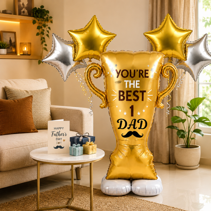 You’re The Best No. 1 Dad Self Standing Foil Balloon with Star Balloons for Father’s Day, Dad Birthday, Celebration Decoration, Photo Prop & Surprise Gift Décor