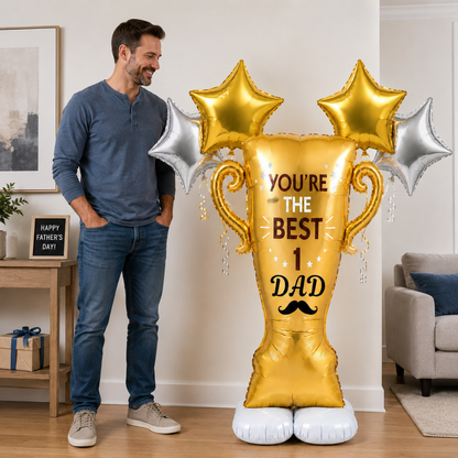 You’re The Best No. 1 Dad Self Standing Foil Balloon with Star Balloons for Father’s Day, Dad Birthday, Celebration Decoration, Photo Prop & Surprise Gift Décor