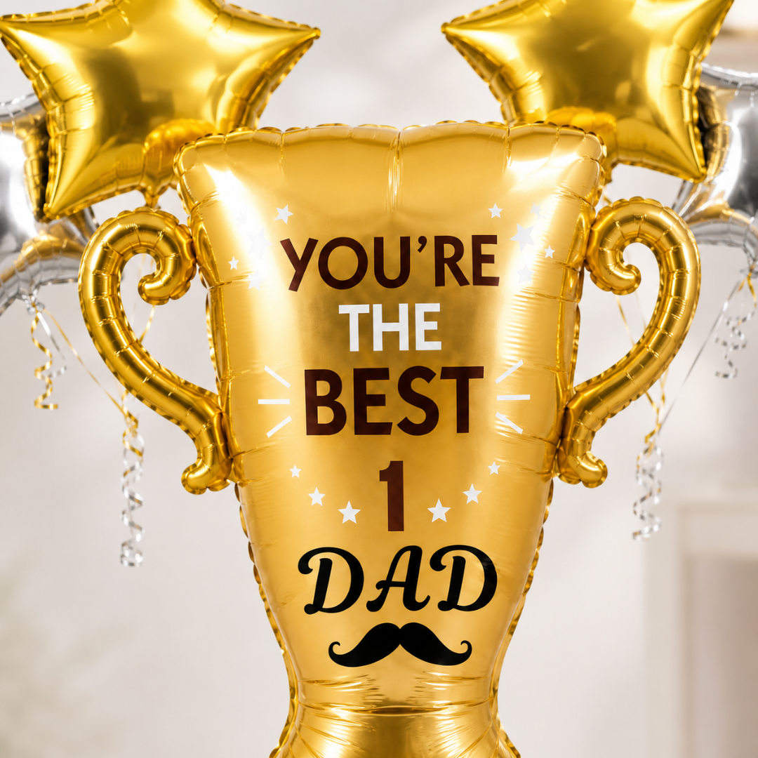 You’re The Best No. 1 Dad Self Standing Foil Balloon with Star Balloons for Father’s Day, Dad Birthday, Celebration Decoration, Photo Prop & Surprise Gift Décor