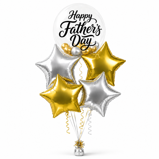 Happy Father’s Day BOBO Foil Balloon Set 5PC, Helium Supported Dad Balloon Bouquet with Star Balloons for Father’s Day, Papa Birthday & Surprise Decor