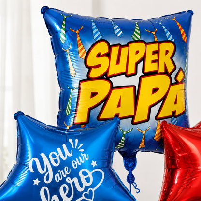 Super Papa Balloon Bouquet Set 5PC, Helium Supported Dad Foil Balloon Set with Star Balloons for Father’s Day, Papa Birthday & Surprise Decoration