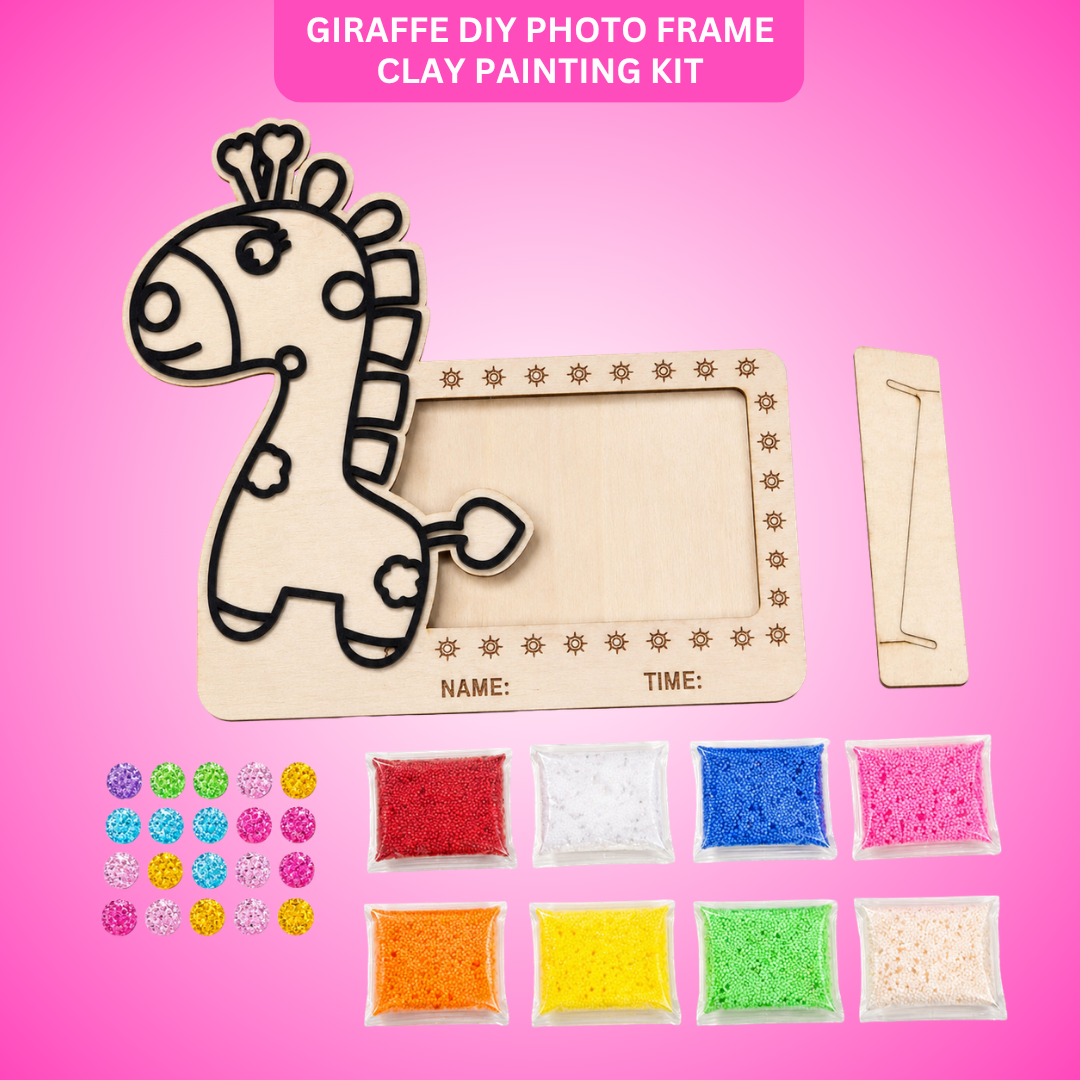 Giraffe DIY Photo Frame Kit - Soft Sand Clay Painting Art | Wanna Party - Image 1